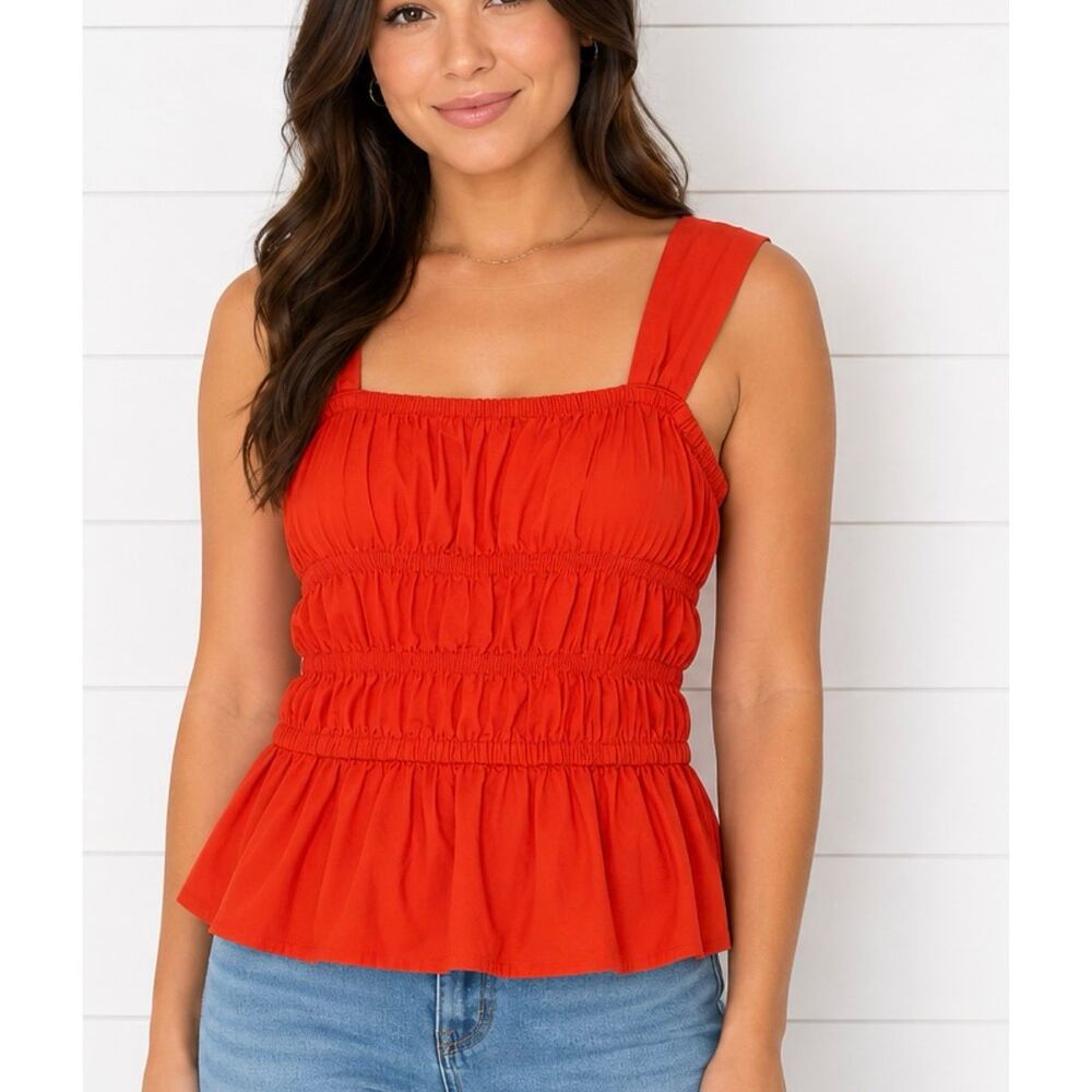 G.I.L.I. 100% cotton orange peplum smocked cropped tank Large